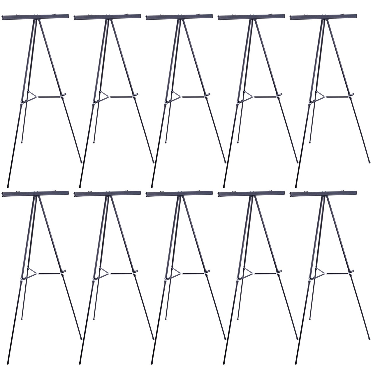 66" High Boardroom Black Aluminum Flip Chart Easel & Presentation Stand (10 Pack) - Adjustable Floor/Tabletop, Portable Tripod, Holds 25 lbs., for Chart Paper, Poster Boards, & Pads